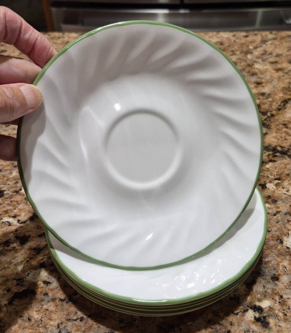 6 Corelle Corning Chutney 6" Saucers Swirl Light Green Rim